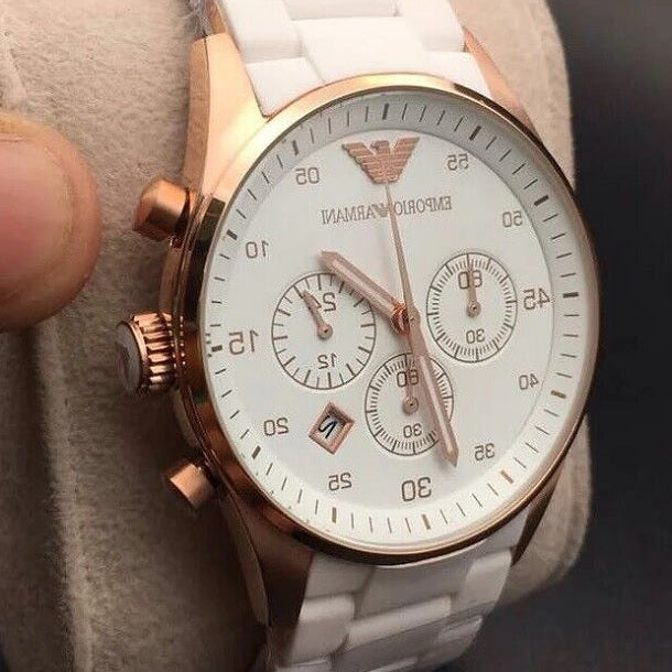 Emporio Armani Sportivo Men's Watch White Strap and Gold Case + Travel Case