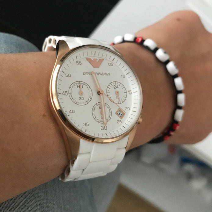 Emporio Armani Sportivo Women's Watch White Strap With Rose Gold Case + Travel Case