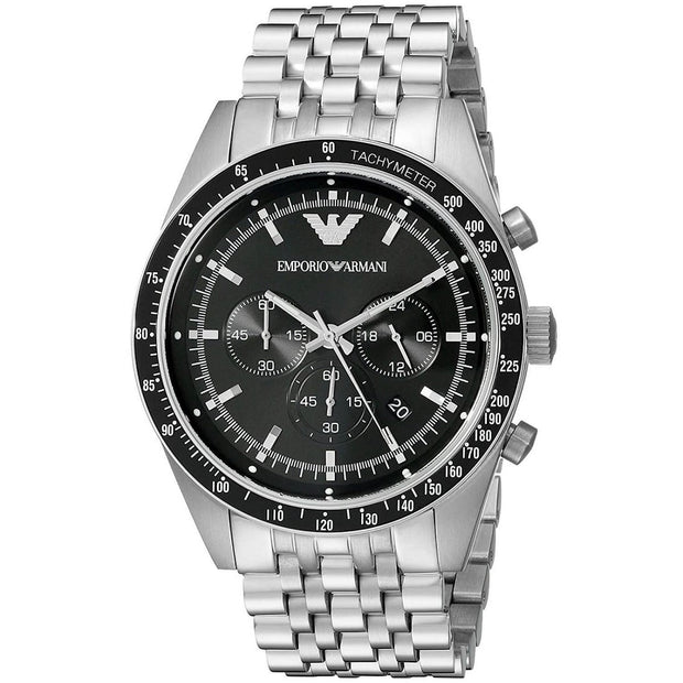 Emporio Armani Sportivo Men's Watch Stainless Steel Silver Strap With Black Dial