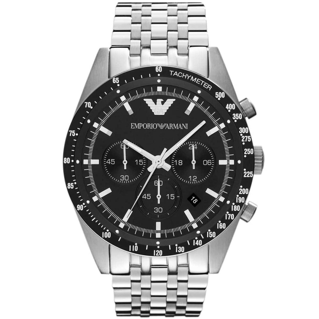 Emporio Armani Sportivo Men's Watch Stainless Steel Silver Strap With Black Dial
