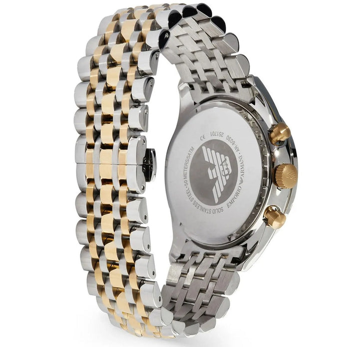 Emporio Armani Tazio Men's Watch Stainless Steel Silver & Gold Tone Strap With Blue Dial