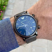 Emporio Armani Luigi Men’s Watch Grey Mesh Strap With Blue Dial + Travel Case