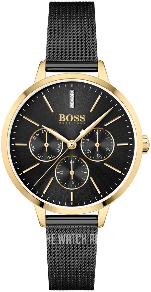 Hugo Boss Women's Watch Symphony Gold-Tone and Black Mesh Bracelet