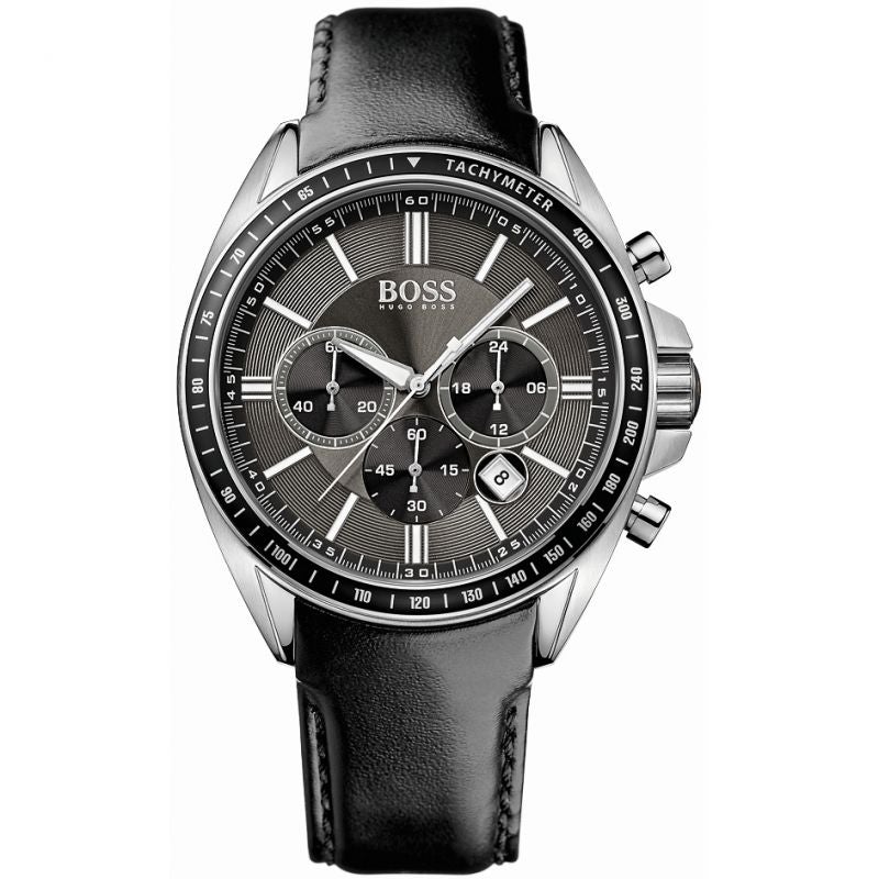 Hugo Boss Men's Watch Chronograph Black Driver Leather
