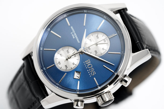 Hugo Boss Men's Watch Chronograph Blue Jet Leather