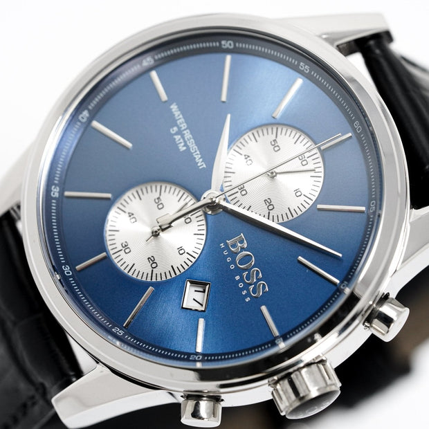 Hugo Boss Men's Watch Chronograph Blue Jet Leather
