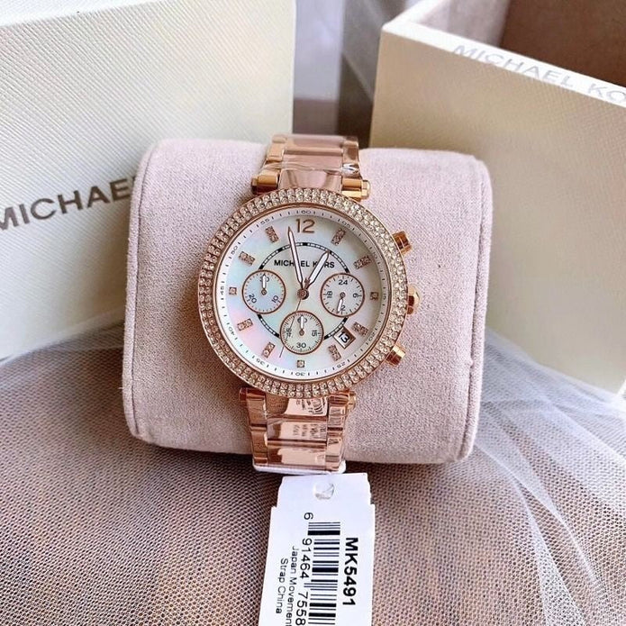 Michael Kors Women’s Watch Stainless Steel Rose Gold Strap With Mother Of Pearl Dial