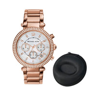 Michael Kors Women’s Watch Stainless Steel Rose Gold Strap With Mother Of Pearl Dial + Protective Travel Case