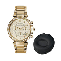Michael Kors Women’s Watch Stainless Steel Gold Strap With Gold Dial + Protective Travel Case