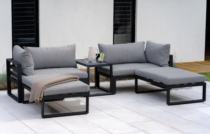 Santorini Grey 4 Seater Modular Aluminium Lounge Set with Side Cushions