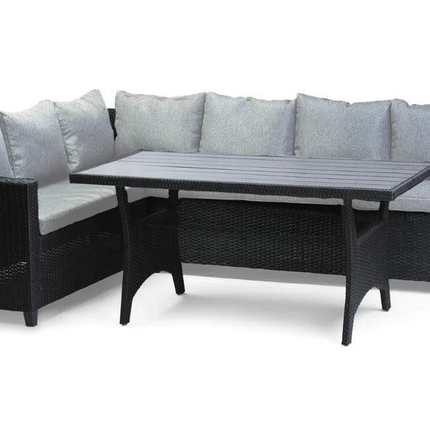 Stockholm 6 Seater Black Rattan Corner Garden Dining and Lounge Set